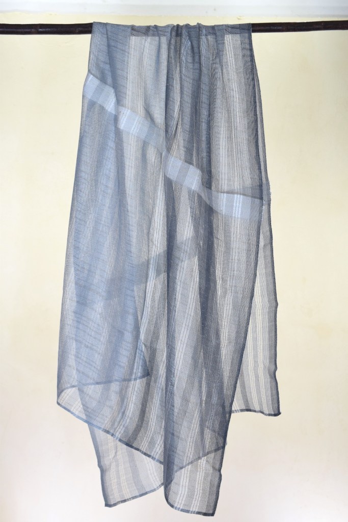 Silk Leno Weaving Textile with Hand-spun floss silk ～cobalt blue～　full