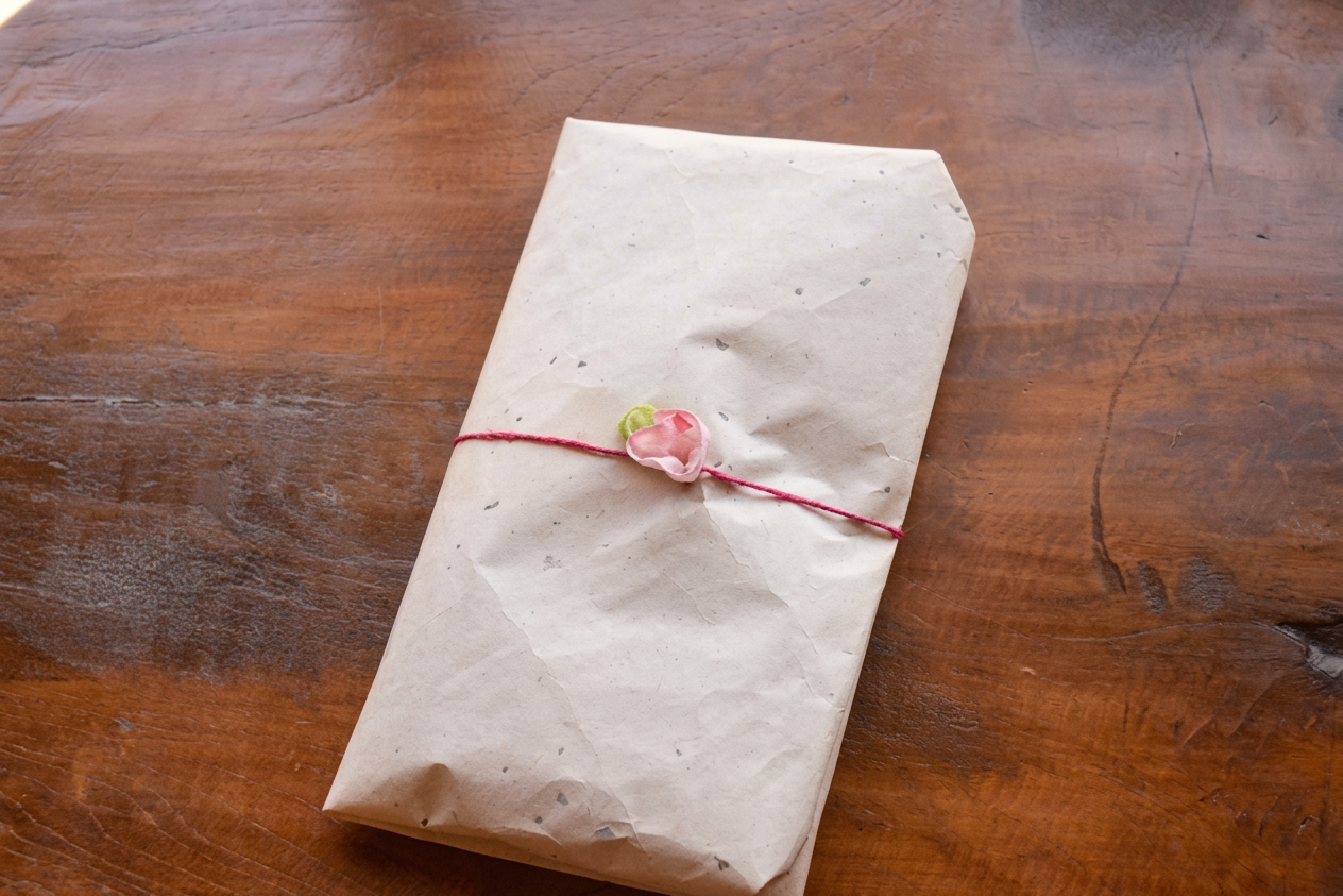 alt="贈り物として包まれたyamamayuの布"